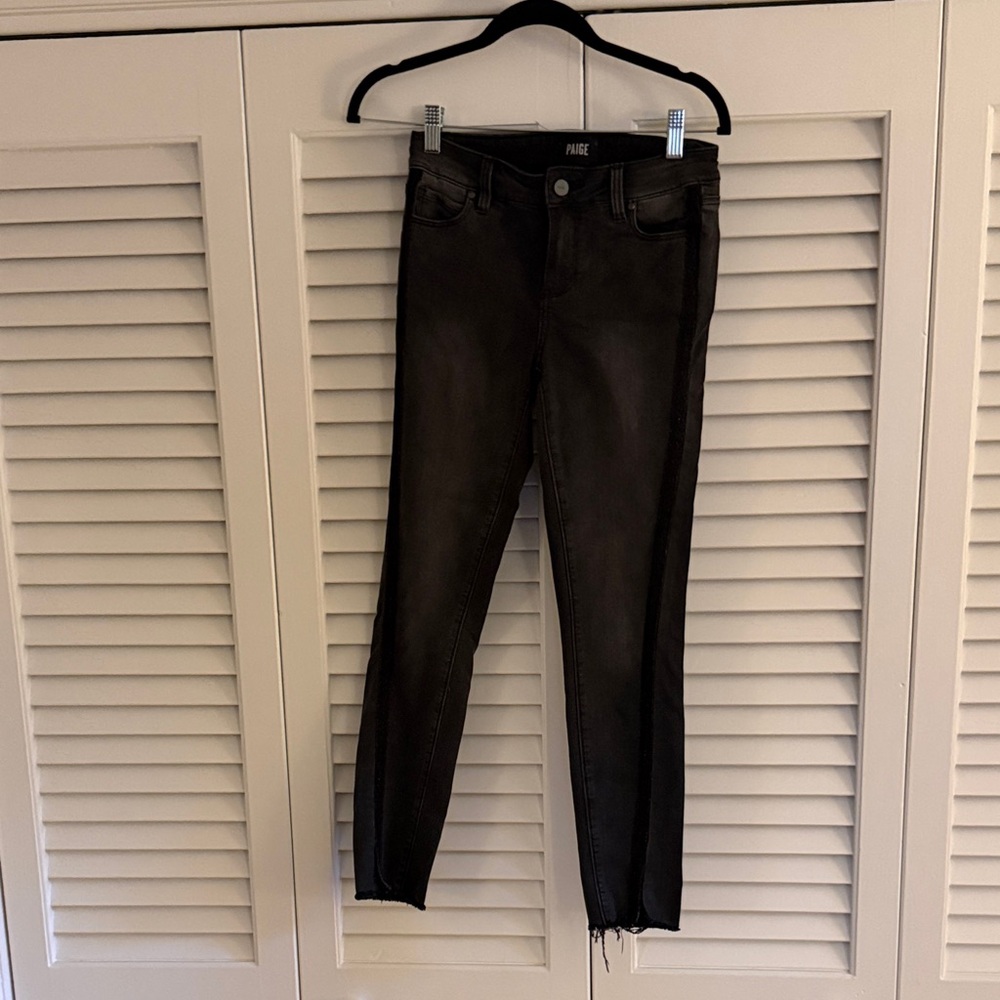 PAIGE Verdugo Ankle Black Skinny Jeans with Frayed Hemline